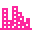 You see a pixelated representation of an urban skyline.